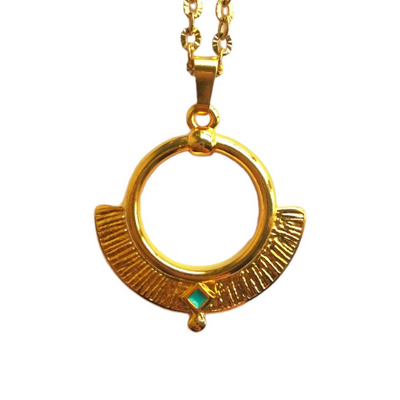 Ατσάλινο επιχρυσωμένο κολιέ - Turquoise Round Ethnic Necklace
