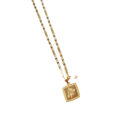 Ατσάλινο επιχρυσωμένο κολιέ - Pearl Flower Necklace Gold